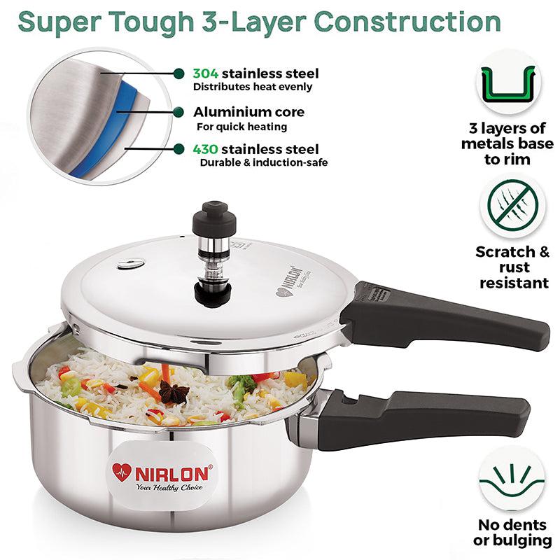 Nirlon Silver Steel Pressure Cooker - 2000 mL/ 9 Inches image 4