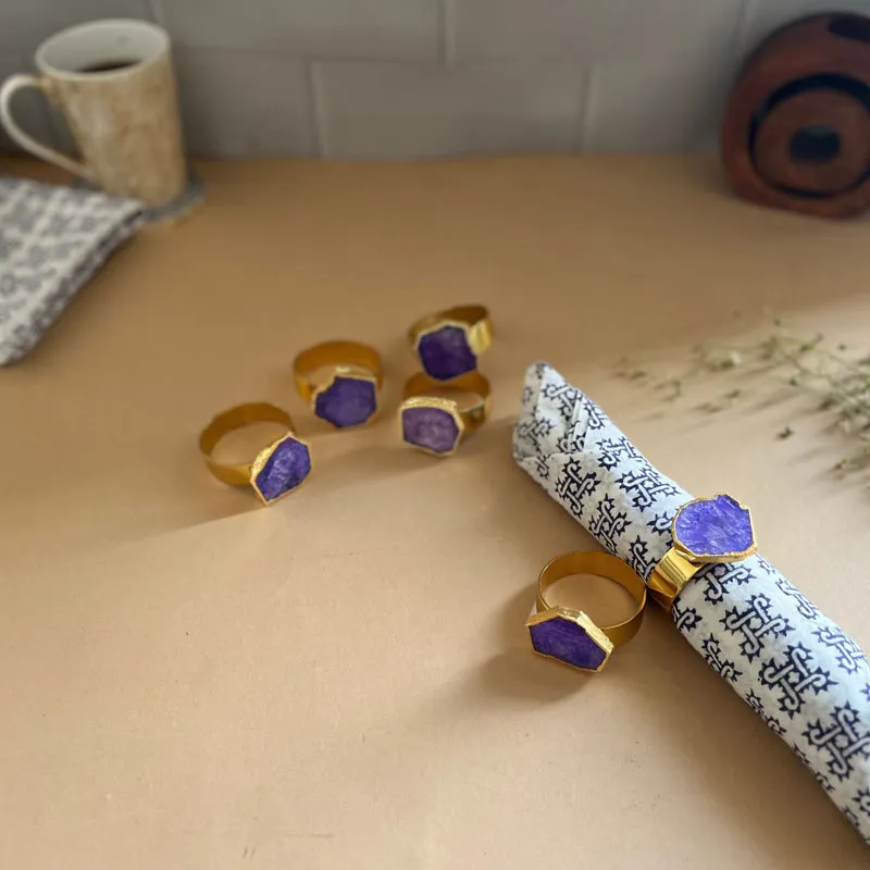 Suzzaine Handcrafted Agate Napkin Rings (Purple) - Set Of Six media 5