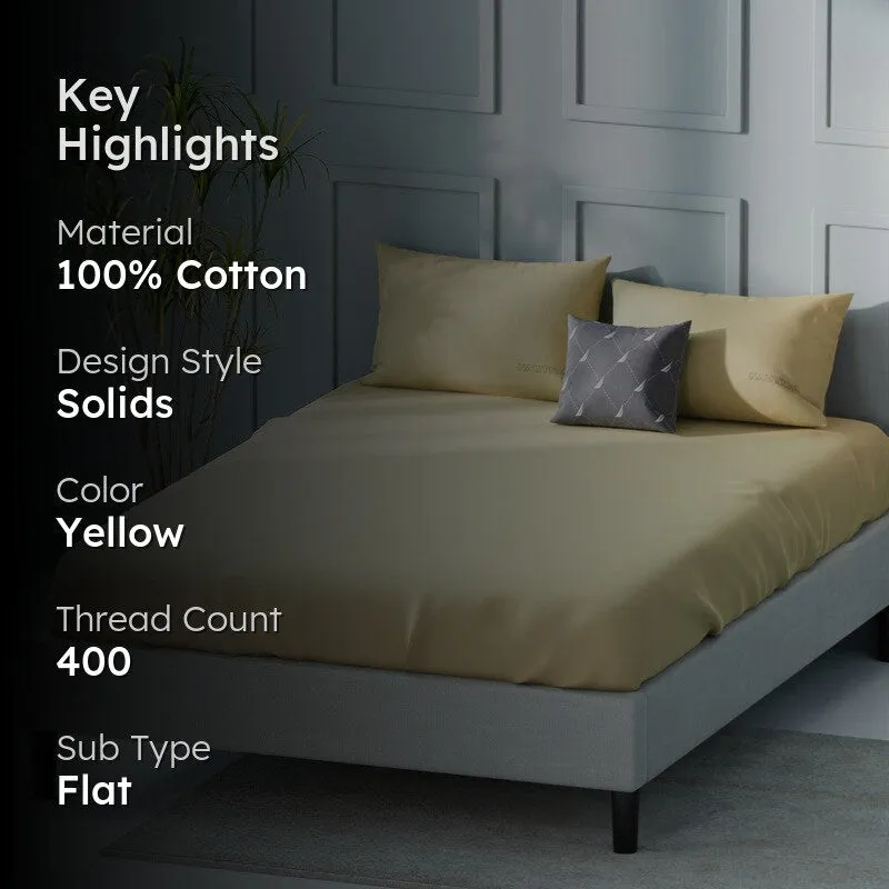 Nautica Cove Accent Solid Cotton Bedsheet (Yellow) - 400 TC media 2