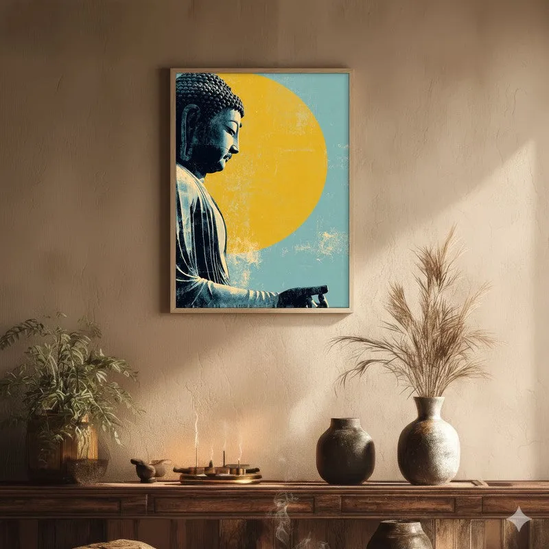 Buddha In Golden Aura II Archival Paper Wall Painting With Brown Frame media 1