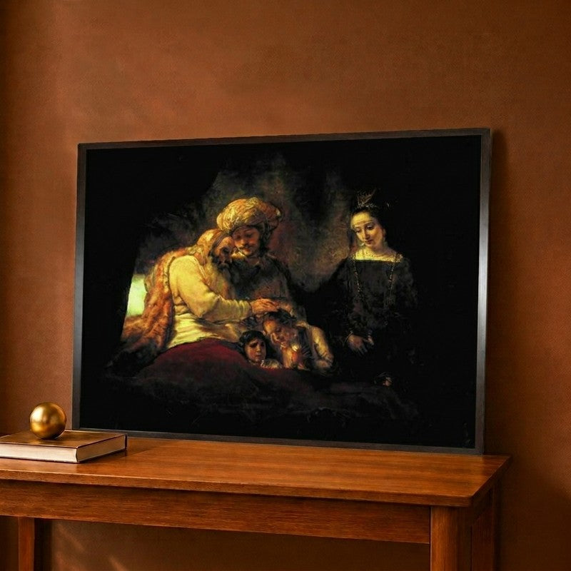 Jacob Blessing His Grandchildren Ephraim And Menasse Canvas Wall Painting - 12 x 9 Inches