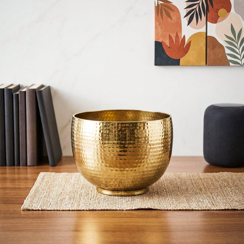 Finasa Metal Hammered Planter - Gold