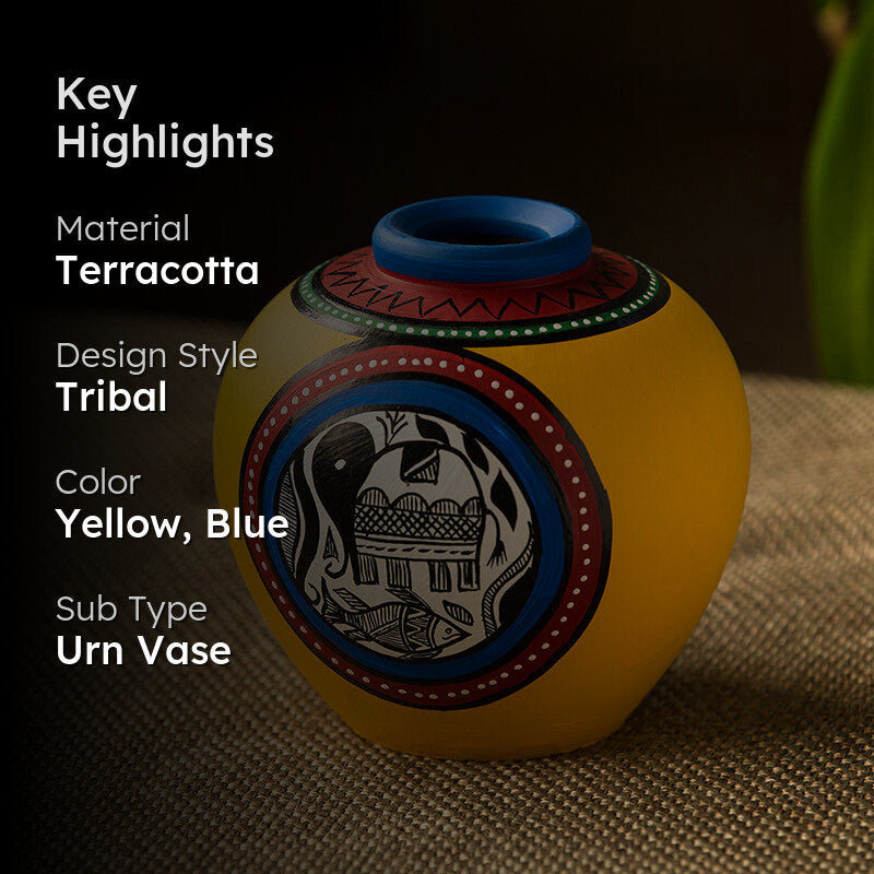 Kapia Warli Handpainted Round Terracotta Vase media 2