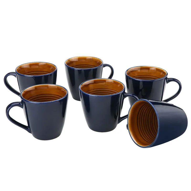 Karvaa Ceramic Coffee Mug (Royal Blue/350 mL Each) - Set Of Six media 3