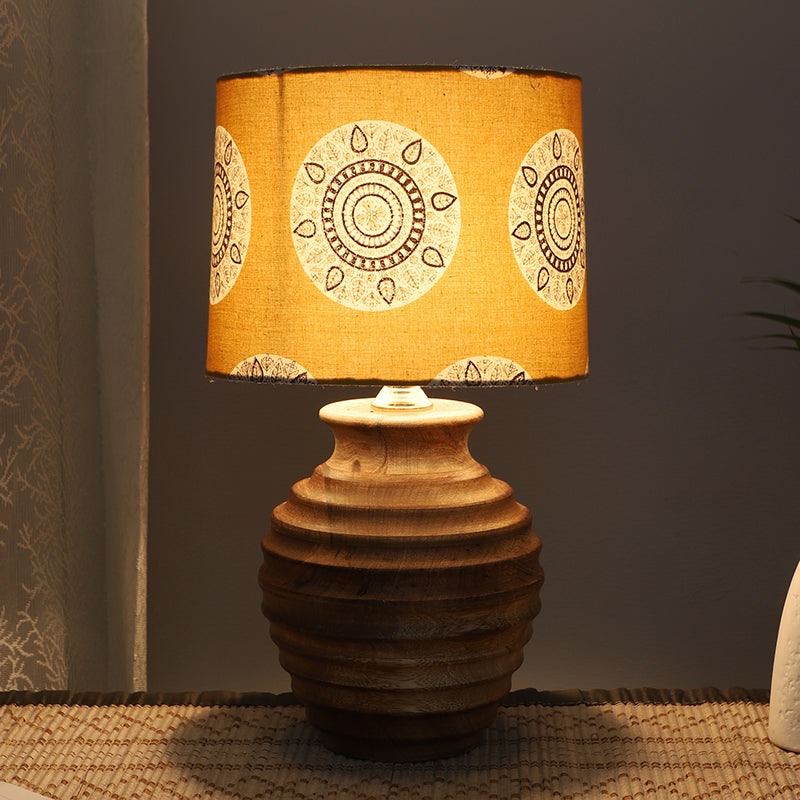 Mandala Merry Palmer Printed Mango Wood Table Lamp - Brown,Yellow,White