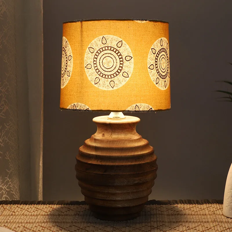 Mandala Merry Palmer Printed Mango Wood Table Lamp - Brown,Yellow,White media 1
