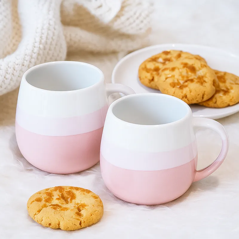 Wave Stoneware Coffee Mug (440 mL Each/Pink) - Set of Two media 1