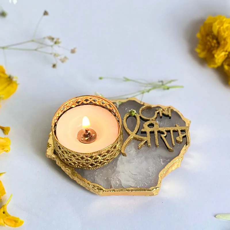 Jai Sri Ram Handcrafted Agate Tealight Candle Holder - White media 4
