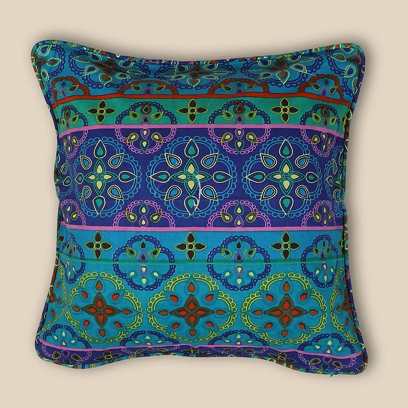 Swayam Riwaaz Printed Cushion Cover (Green,Blue) - Set of Two media 3