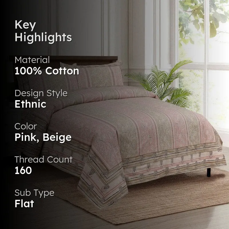 Sumina Printed Cotton Bedsheet (Pink) - 160 TC media 2