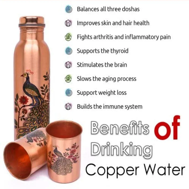 Ashya Mayoora Copper Water Bottle With Glasses media 5
