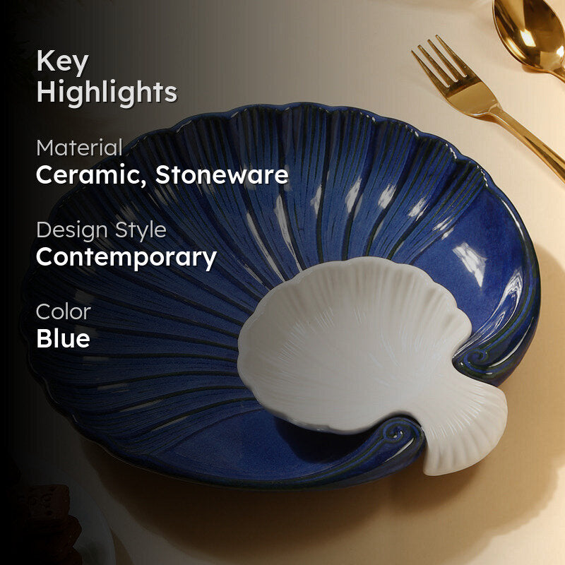 Swirl Chip n Dip Ceramic Platter - Blue,White media 2