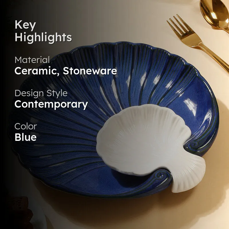 Swirl Chip n Dip Ceramic Platter - Blue,White media 2