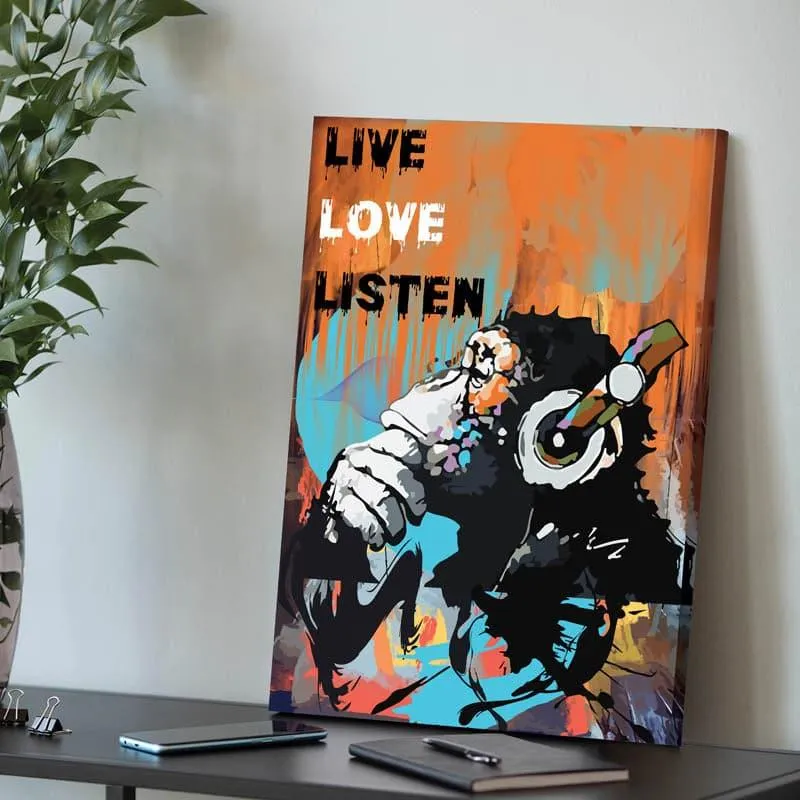 Live Love Listen Modern Ape Canvas Wall Painting media 3