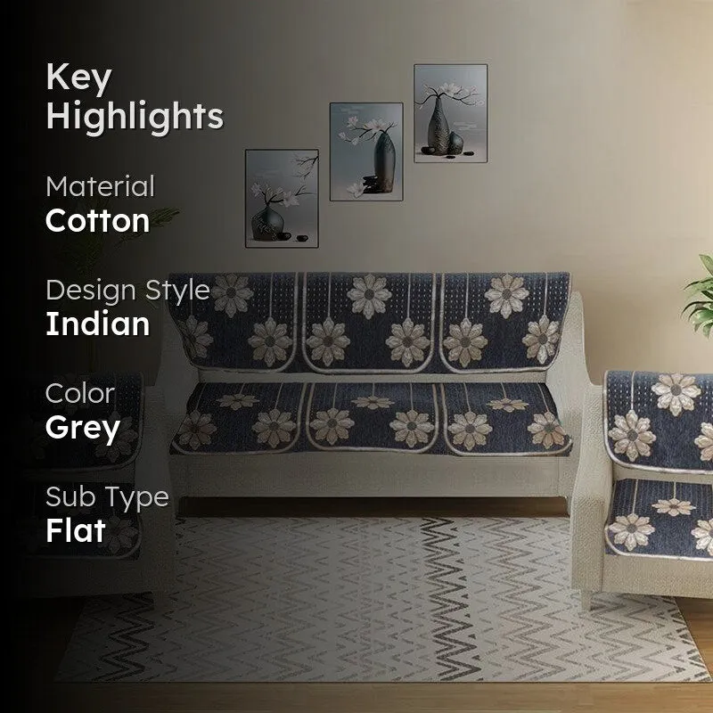 Mitha Floral  Sofa Cover (Grey) - Set Of Six media 2