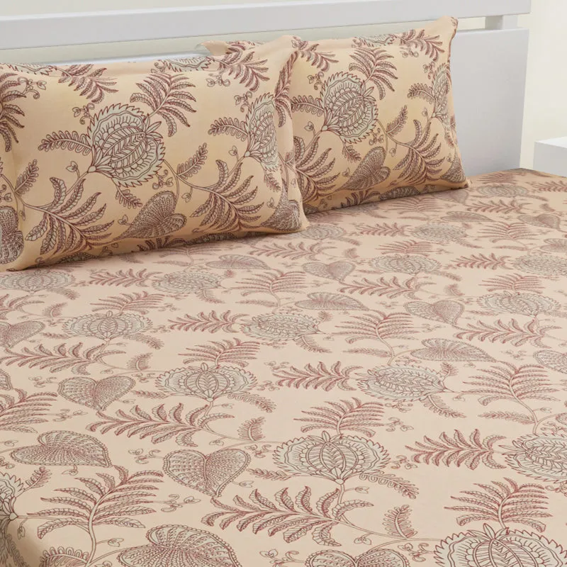Fern Dreams Cotton Bedsheet (Light Peach) - 144 TC media 3