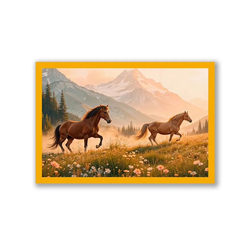 Horses in Meadow Wall Art with Gold Frame media 3