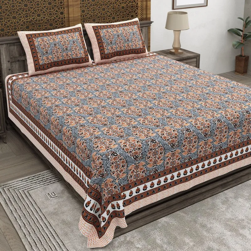 Artor Cotton Bedsheet (Brown,Grey) - 240 TC media 1
