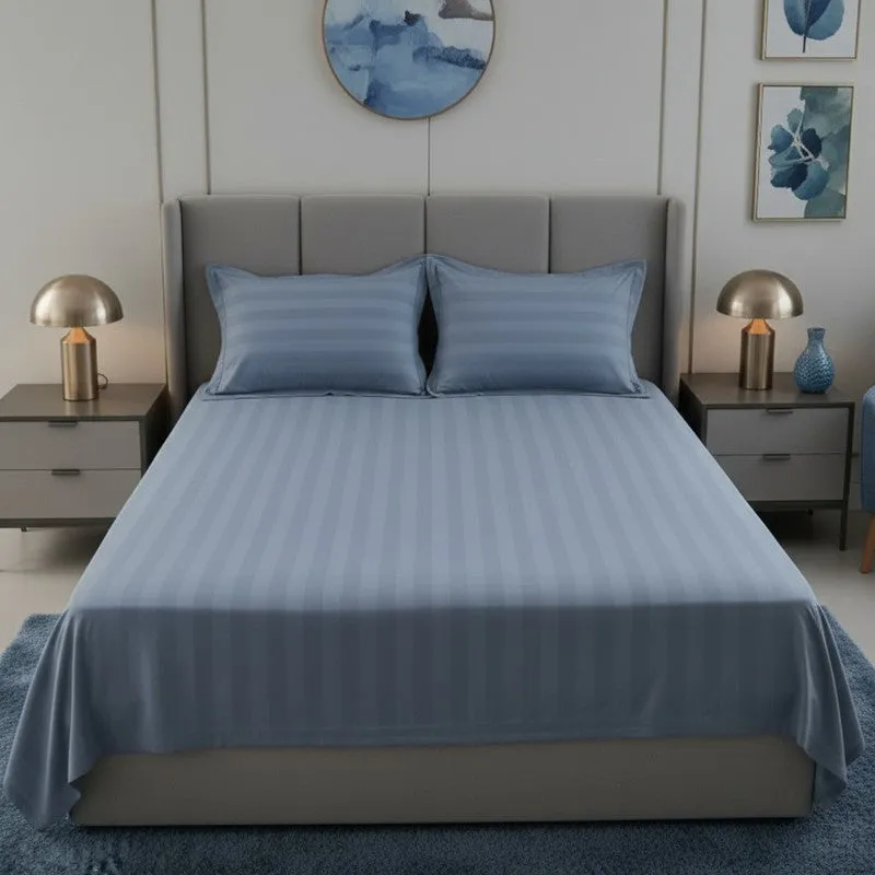 Elias Striped Cotton Bedsheet (400 TC) - Blue media 3