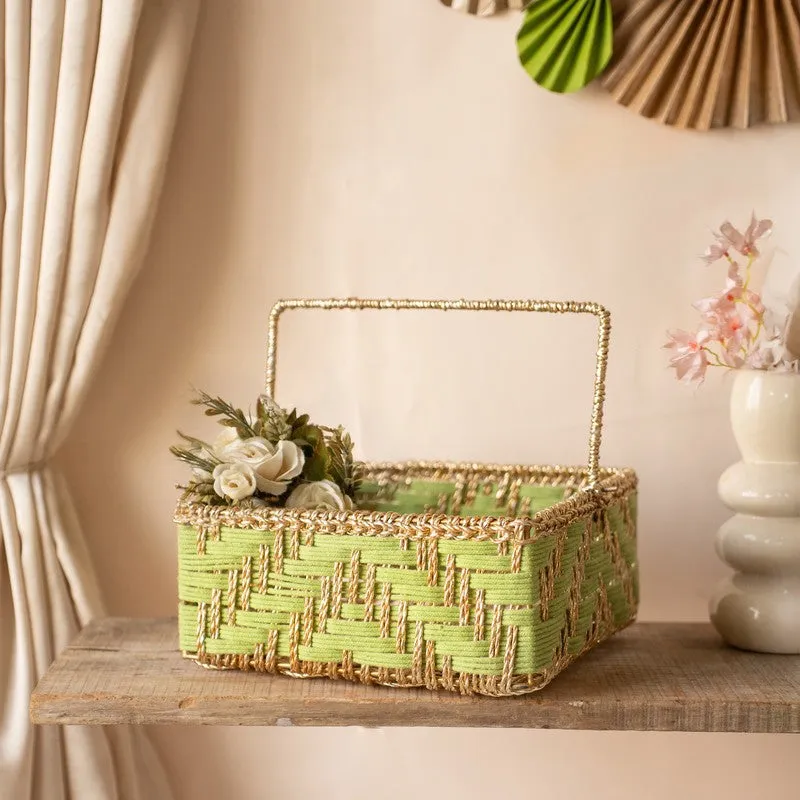 Aarohi Zari Woven (Cotton,Metal,Zari) Storage Basket media 1