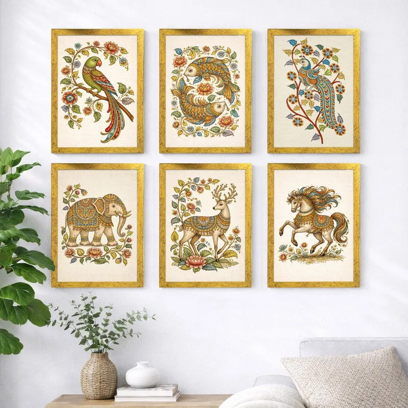 Royal Emperors Animal Paper Wall Painting With Frame - Set Of Six media 4