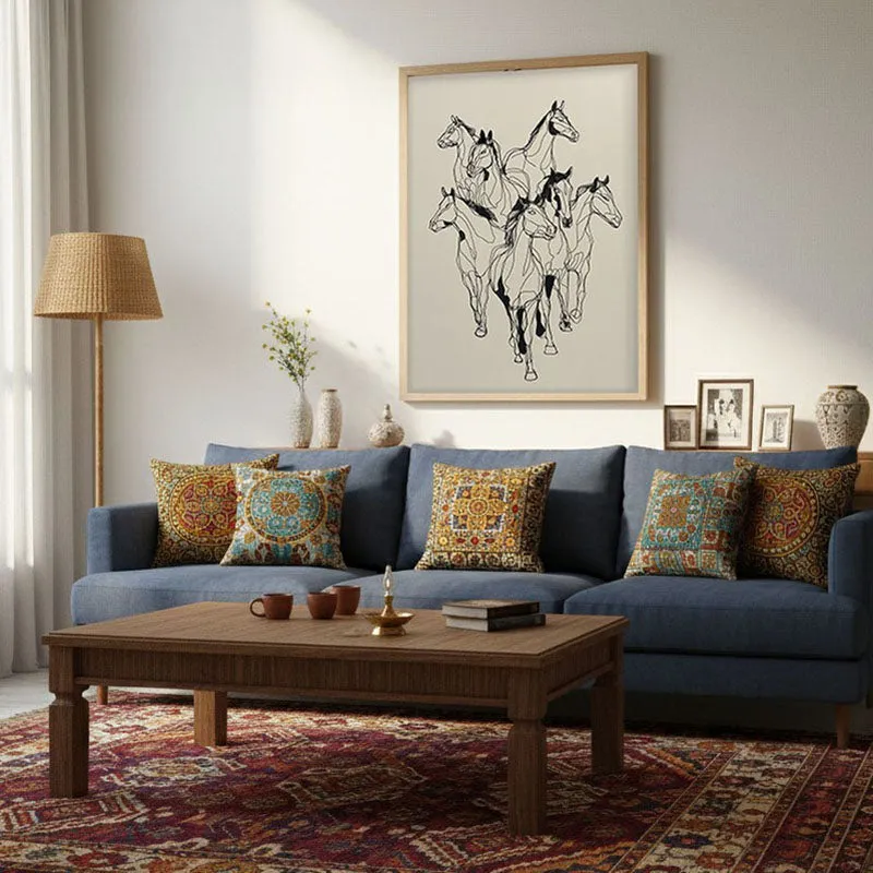 Horse Rhythm Wall Painting With Brown Frame media 3