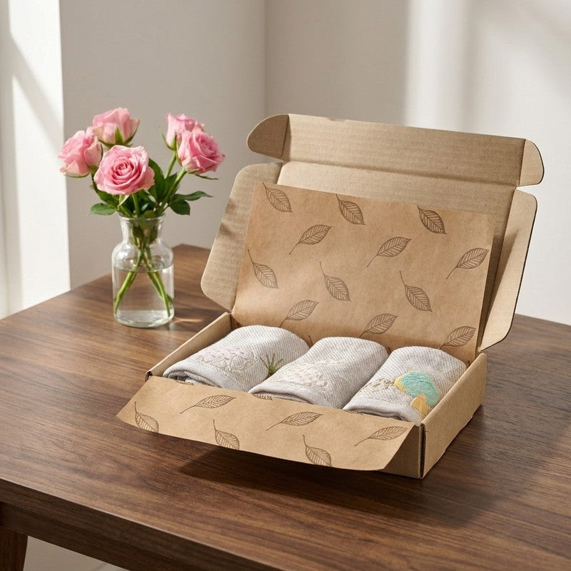 Cushira Applique Bamboo Cotton Gifting Hand Towels - Set Of Three