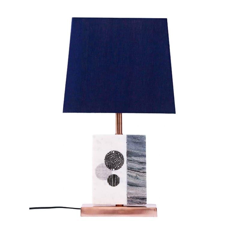 Blaze Printed Fabric Table Lamp With Marble & Copper Base - Blue,White media 3