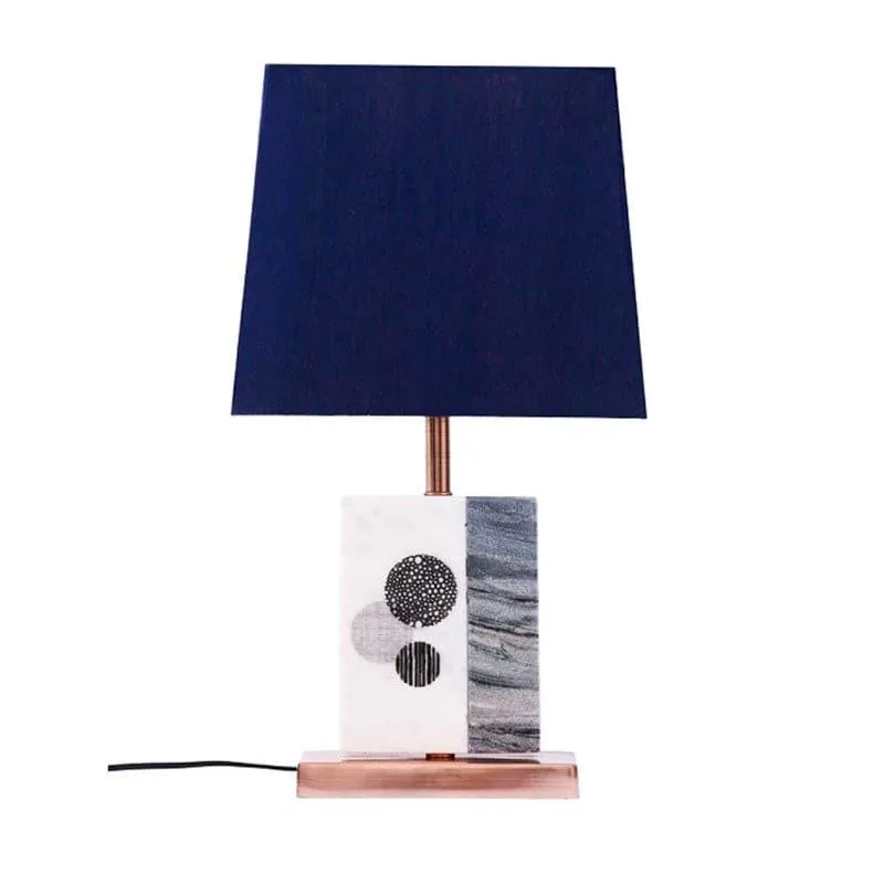 Blaze Printed Fabric Table Lamp With Marble & Copper Base - Blue,White media 3