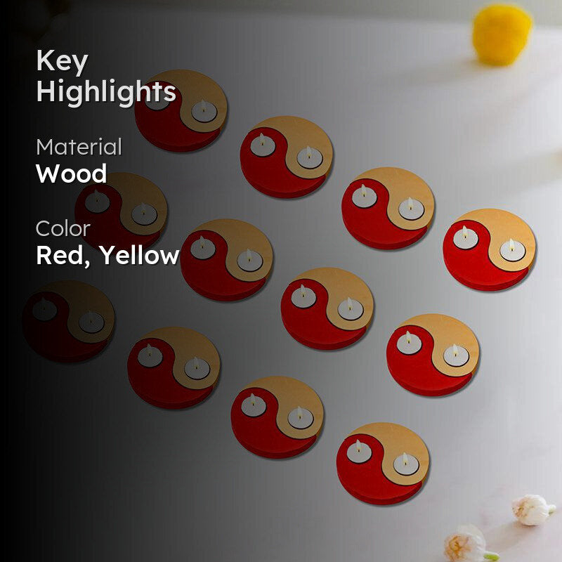 Red Yin Yang Wood Tea Light Holder - Set Of Twelve media 2