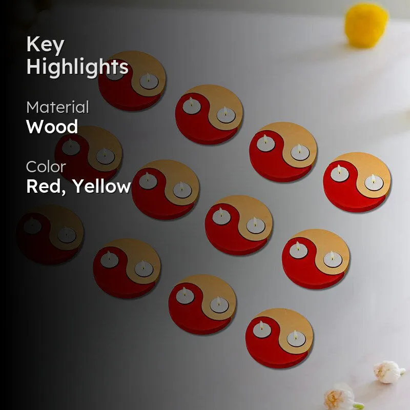 Red Yin Yang Wood Tea Light Holder - Set Of Twelve media 2