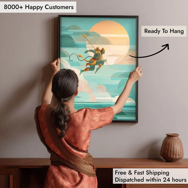 Powerful Hanuman Ji Flying Scene Archival Paper Wall Art media 5