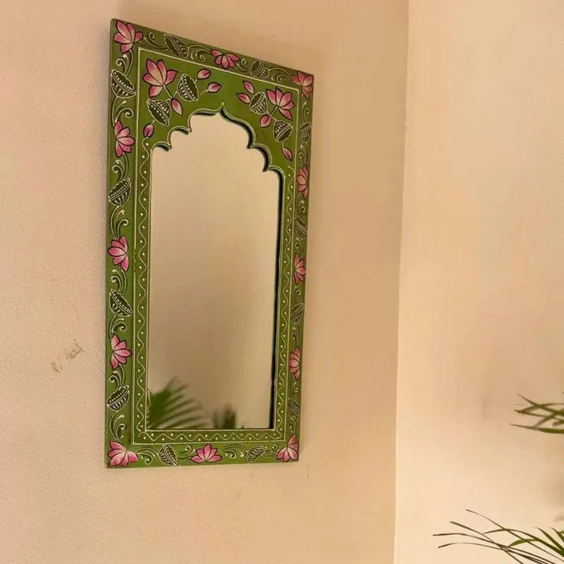 Decorative Wooden Wall Mirror - Green media 5