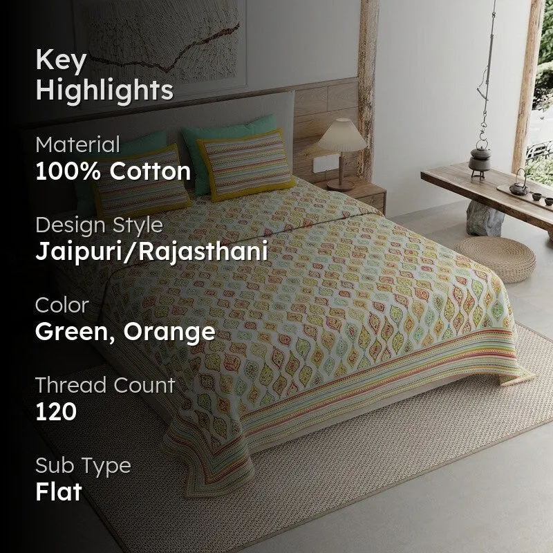 Royal Blend Cotton Bedsheet (Green,Orange) - 120 TC media 2