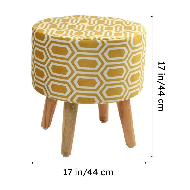 Hexora Yellow Box Print Multicolor Engineered Wood Ottomans - Set Of Two media 8