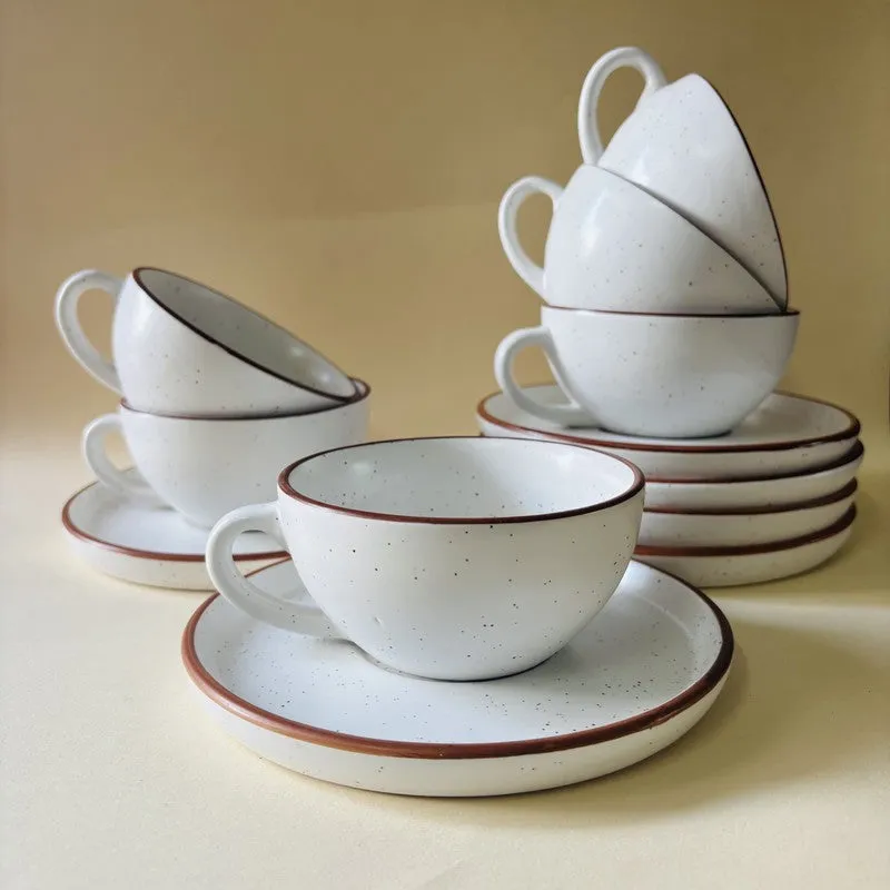 Ceramic Cup & Saucer (White/240 mL Each) - Set of Six media 5