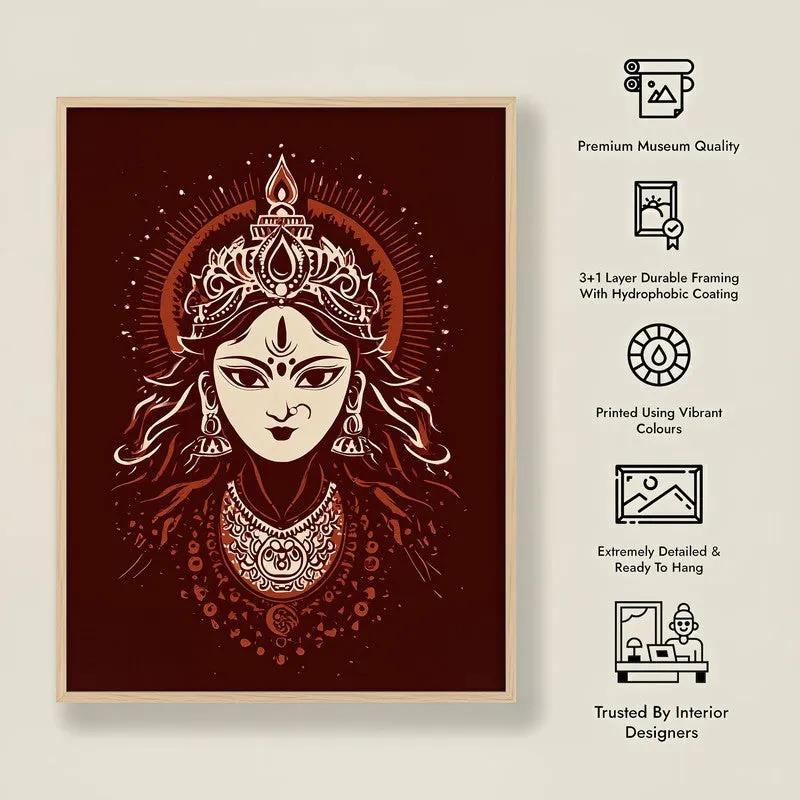 Divine Power Maa Durga Archival Paper Wall Art - Natural Brown Frame media 8