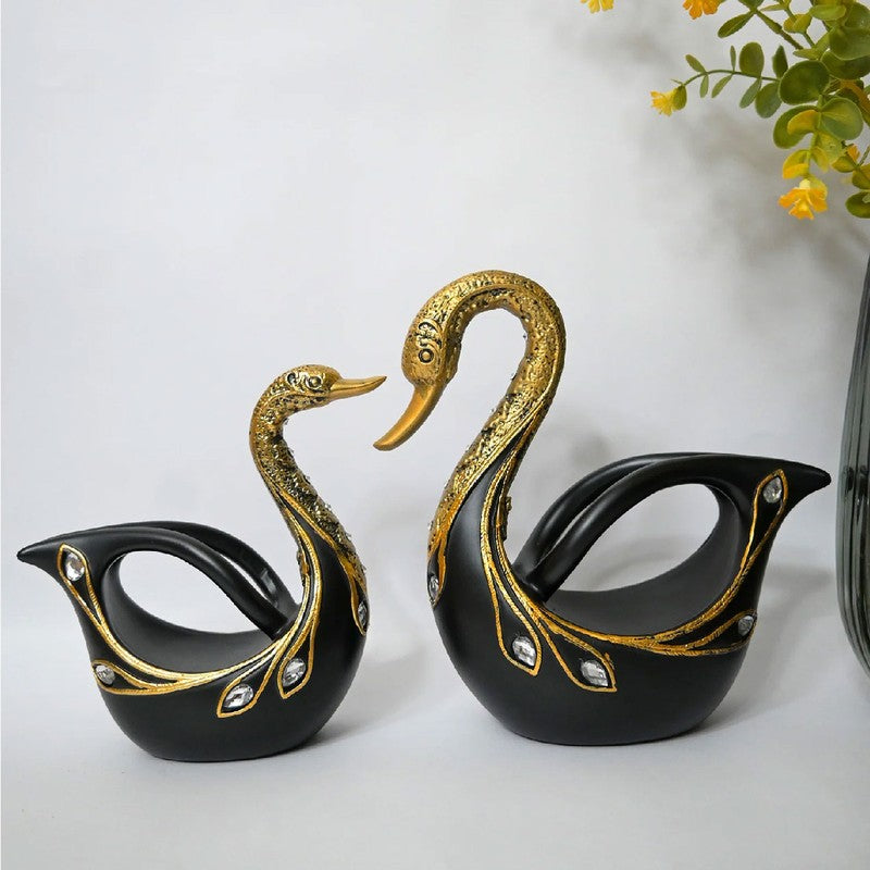 Twinora Black Gold Swan Showpiece - Set Of Two media 4