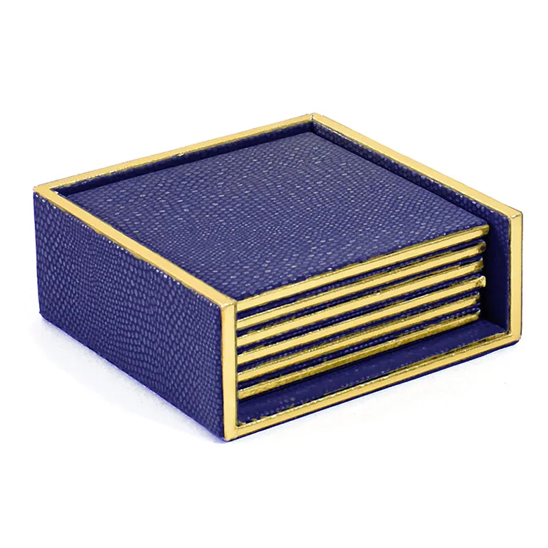 Tisquo Faux Leather Coaster (Blue) - Seven Piece Set media 4