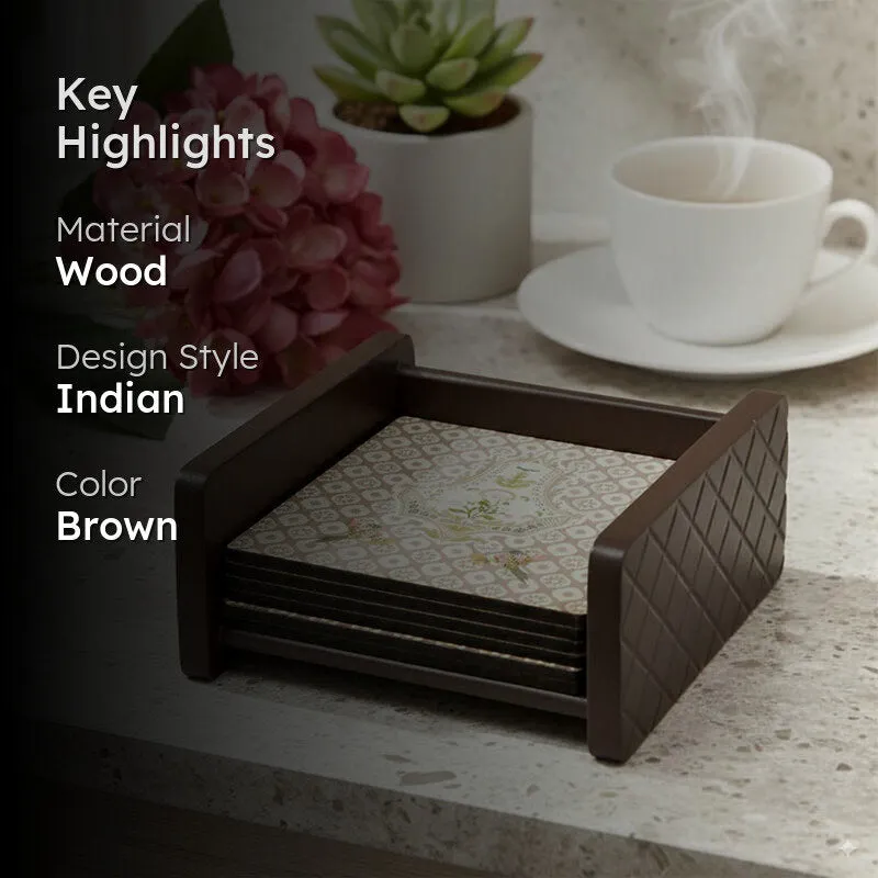 Floral Elegance Wooden Coasters with Holder - Seven Piece Set media 2