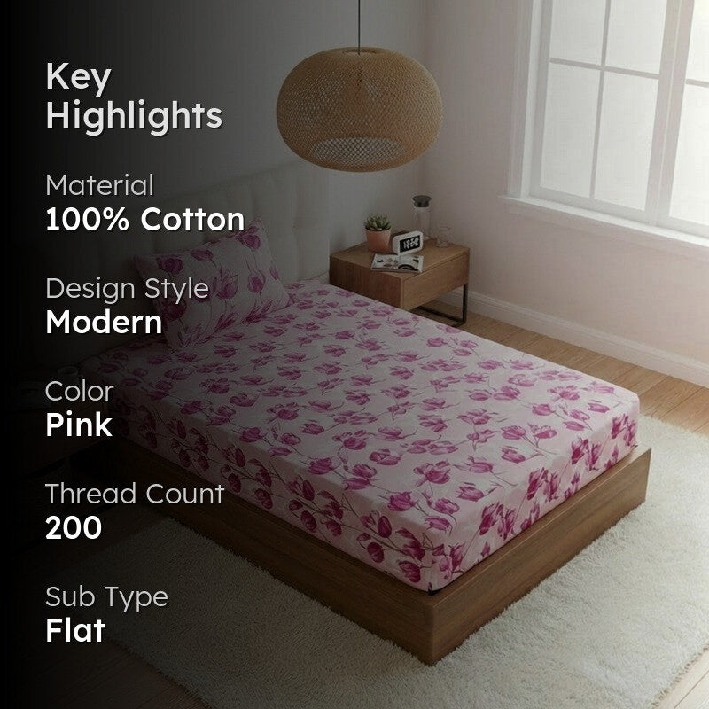 Gemonisis Printed Cotton Bedsheet (Pink) - 200 TC media 2
