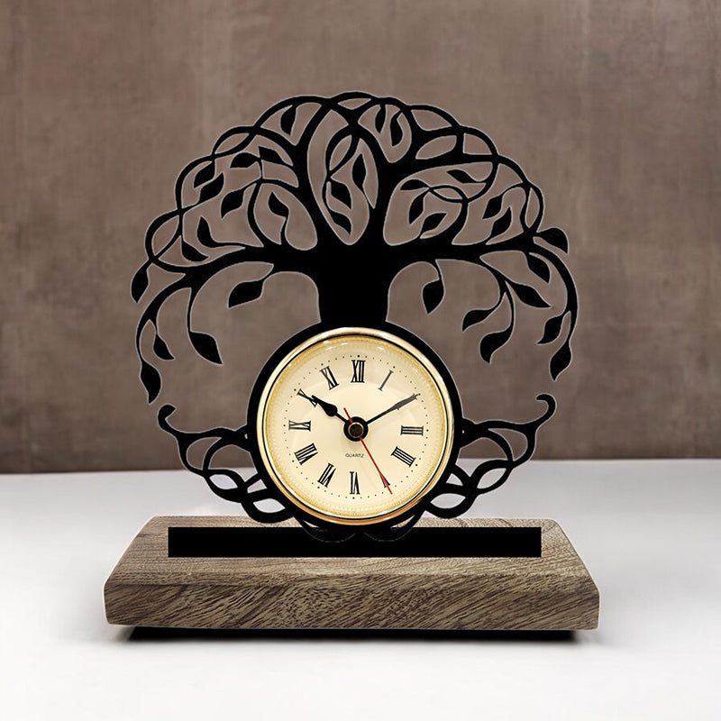 Tree Of Life Analog Iron Table Clock