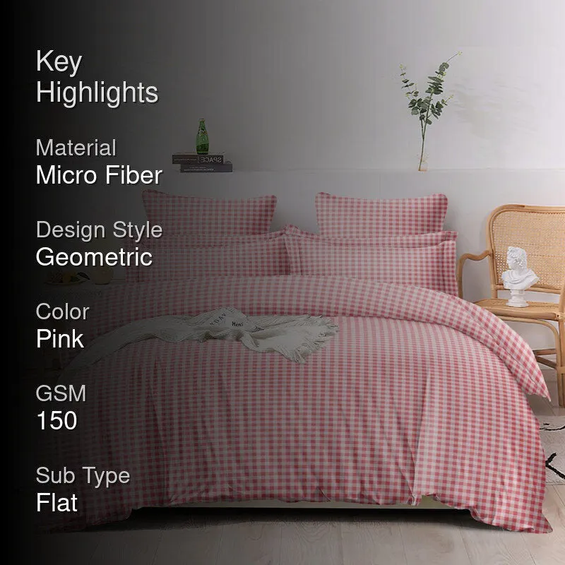 Checkered Dreams Microfiber Bedsheet (Pink) - 150 GSM media 2