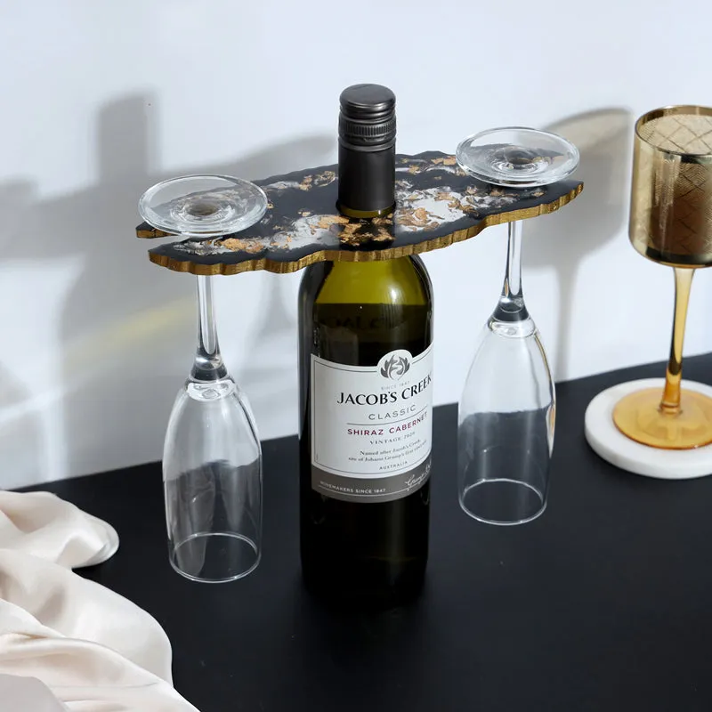 Resinor Wine Bottle & Glass Holder - Black media 1