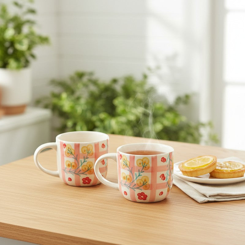 Blossom Ceramic Coffee Mug (500 mL Each) - Set Of Two