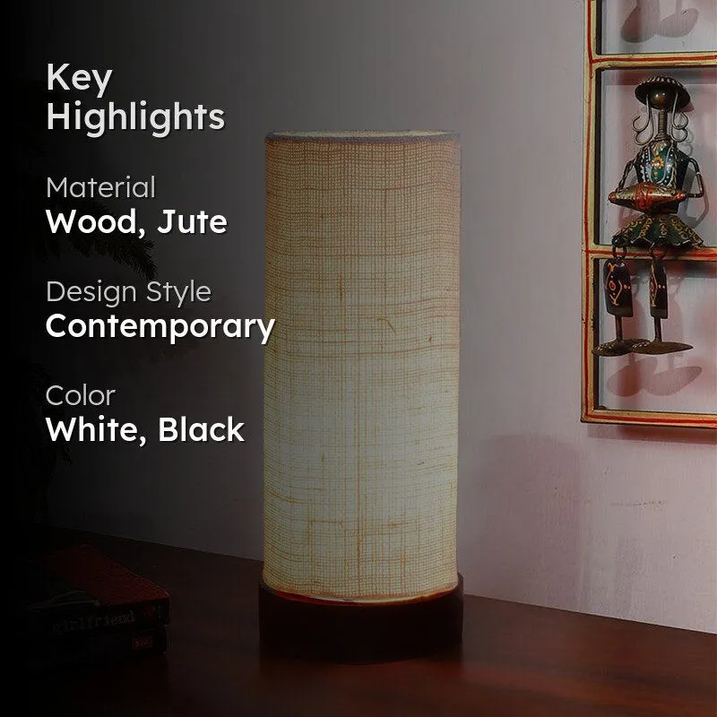 Mirza Tower Wooden Table Lamp With Jute Shade - White,Black media 2