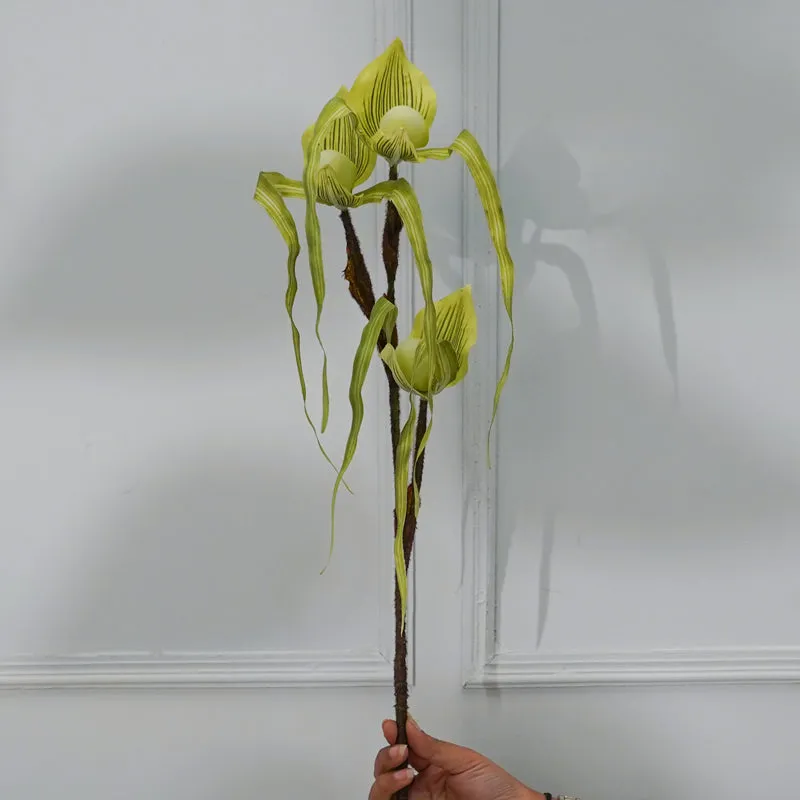 Faux Paphion Orchid Flower Stick (Green) - 31 CM media 3