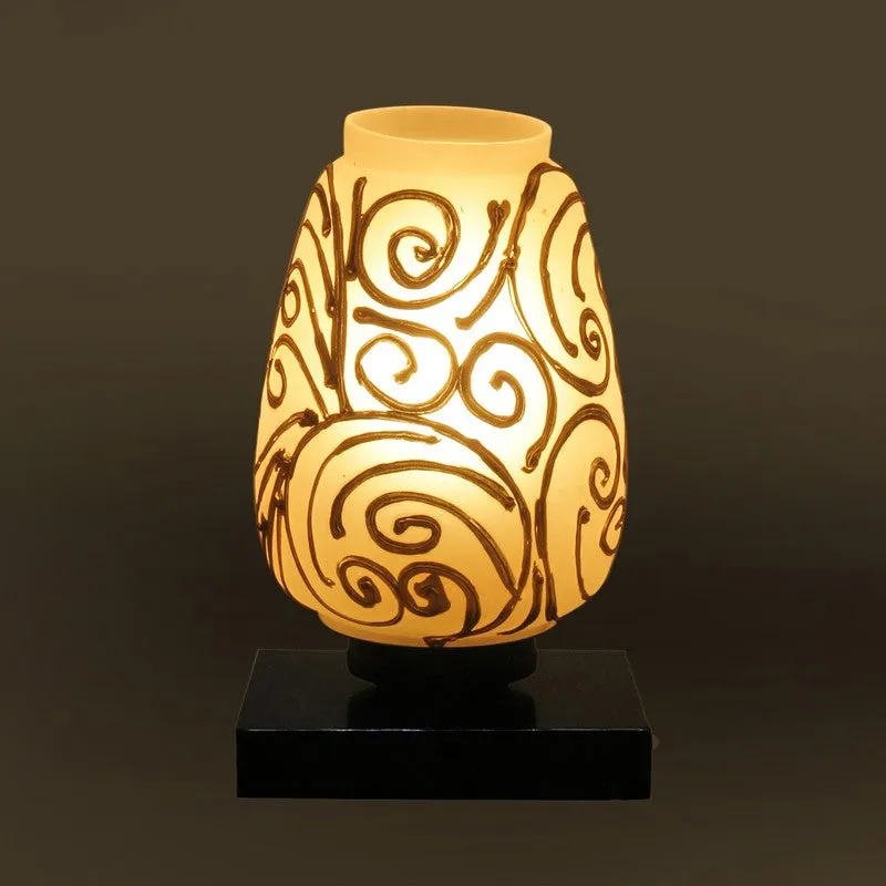 Fleckio Glass Table Lamp With Wooden Base - White & Gold media 8