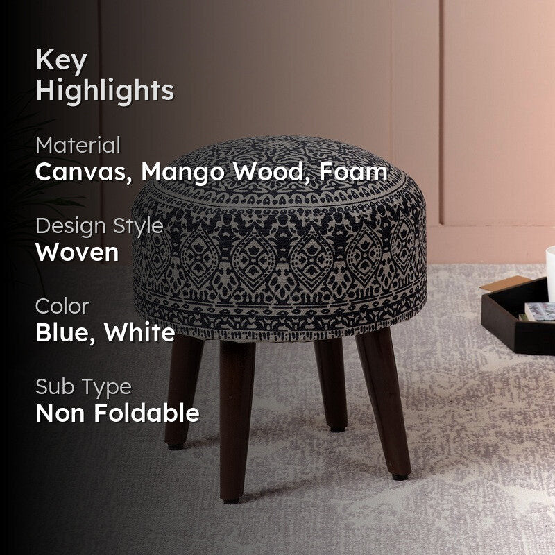 Dona Cotton Ottoman - Blue & White media 2