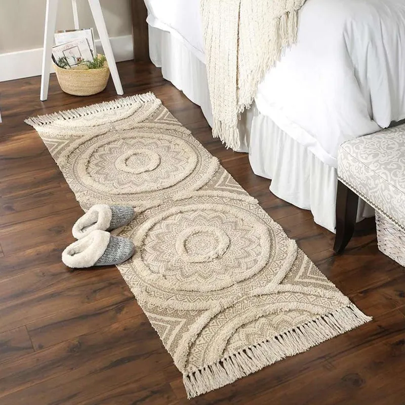 Mita Boho Cotton Runner Rug - Beige media 1